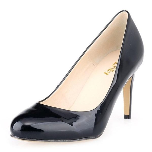 

dress shoes lady women patent leather fashion mid high heels pointed corset work court platform pumps size 35-42, Black