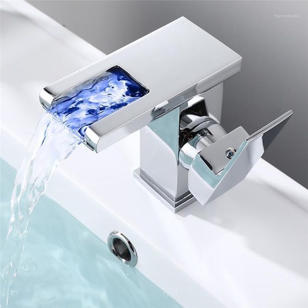 

rgb basin faucet waterfall temperature color change bathroom cold warm deck sink toilet mixer tap basin1