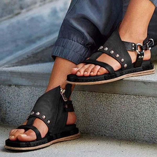 

sandals women's bohemia retro style woman cross strap flats ladies open toe shoes summer female comfortable plus size footwear, Black