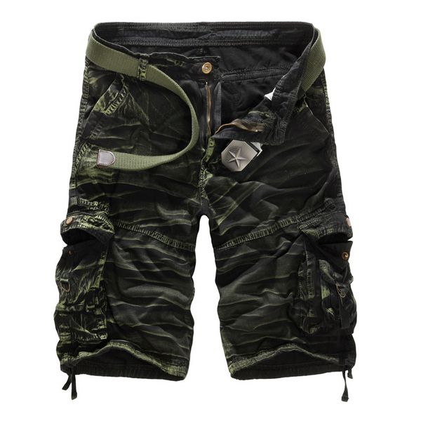 

3cs9 men camouflage cargo shorts brand male army loose pants casual work short plus size no belt h6ui, Black