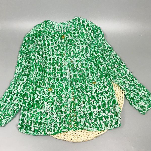 

women's knits & tees high fashion oversize lazy v-neck mesh hollow green knitted cardigan sweater jacket women 2021 spring summer cloth, White