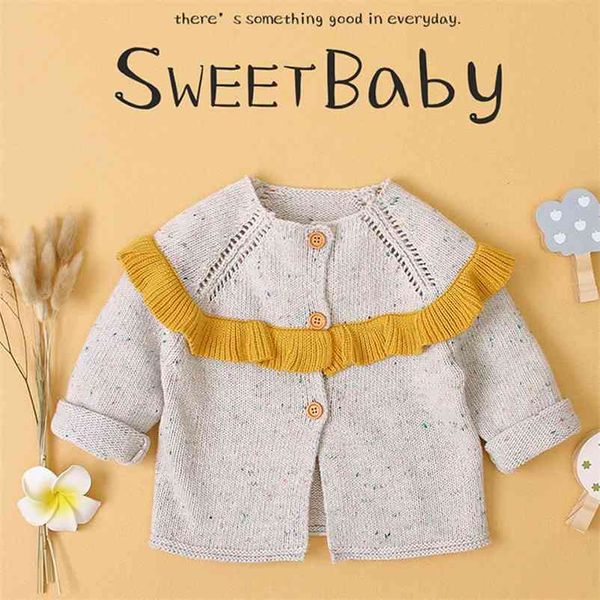 Infantile Autunno Inverno Neonate Colletto arricciato Giacca in maglia Calore Bambini Cappotto cardigan in puro colore Abbigliamento 210521