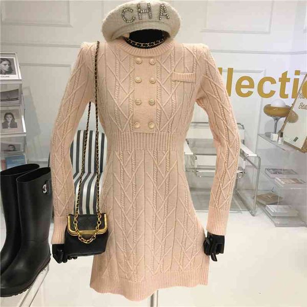 

double temperature breasted dressed women's mesh spring 2021 niche design dress in skim sweater, Black;gray