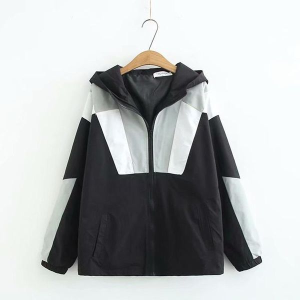 

women's jackets plus size jacket 2021 spring autumn coat women hit color windproof hooded windbreaker outerwear sportswear k2, Black;brown