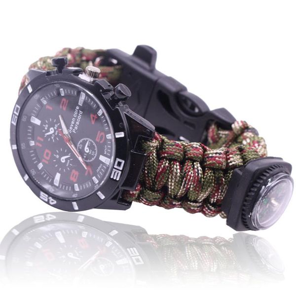 Link, Kette Multifunktions Outdoor Survival Männer Weben Armbänder Uhrenarmband Frauen Bergsteigen Kompass Seil Pfeife Armreifen Notfall