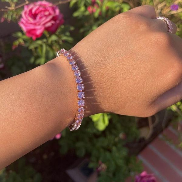 

link, chain 2021 summer 17cm 19cm white pink iced out bling 5a 5mm cz tennis bracelet for women wedding gift pinky fashion jewelry, Black