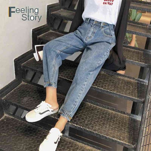 

elastic high waist jeans plus size wide-legged loose blue boyfriend ladies for women pants feminino mujer 210603