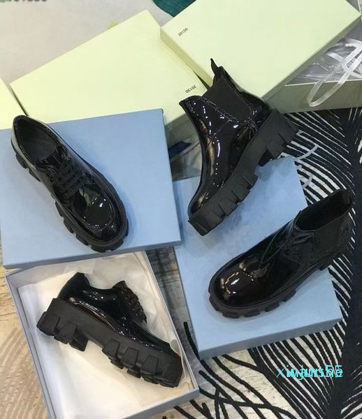 

fashion-designer women's boots fashion patent leather matte real thick leather nude boots luxury show women's shoes, Black