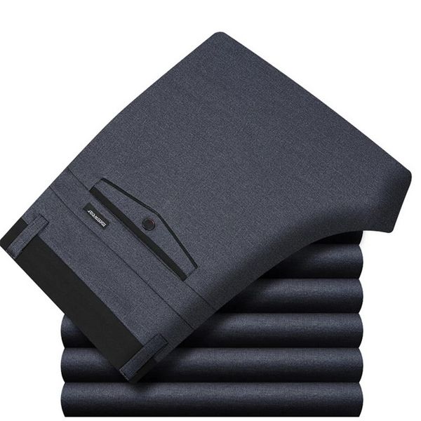 

autumn winter warm thick men knitting dress trousers fashion high waist elastic straight anti-wrinkle business casual pants 211112, Black