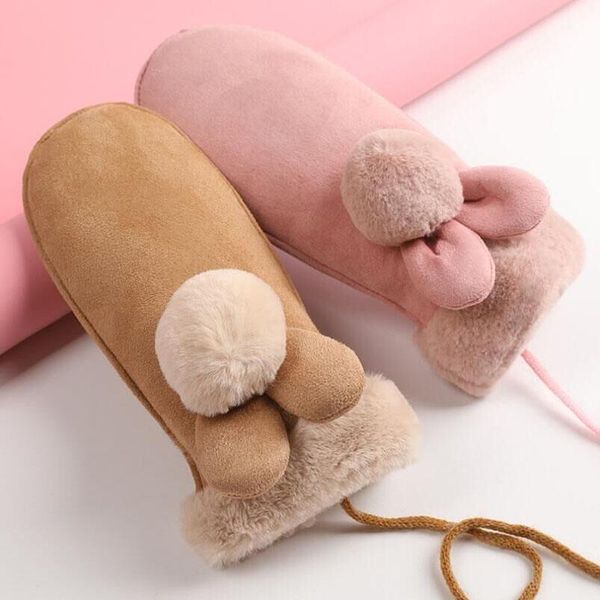 

fingerless gloves bing yuan hao xuan winter thick faux wool sheep mittens halter wind fashion suede leather women famale cartoon, Blue;gray
