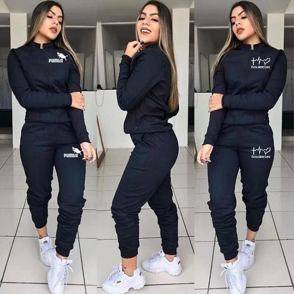 

2 piece set spring womens pants autumn tracksuit zipper sweatshirt sportwear casual sports suit hoodies female, White