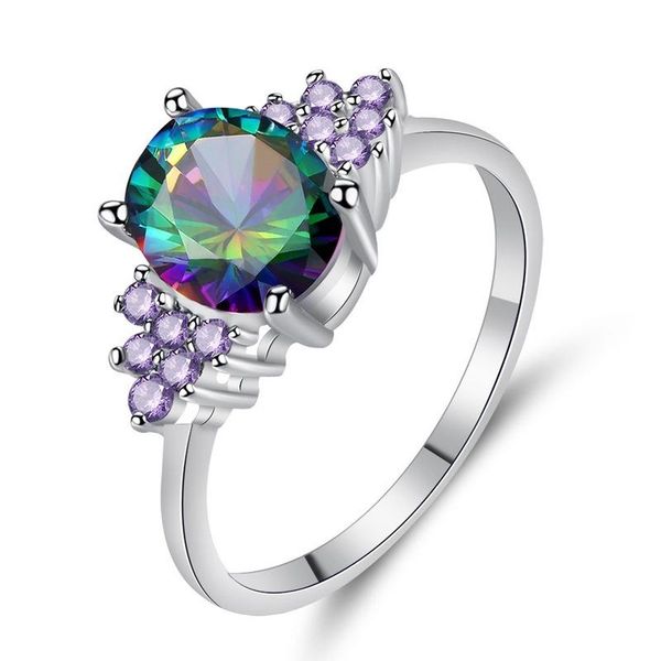 

wedding rings bohemian retro zircon round purple crystal geometric silver color ring set women's party jewelry gift, Slivery;golden