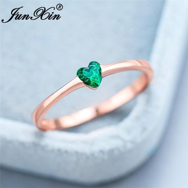 

wedding rings dainty love heart ring rose gold 925 sterling silver for women green purple blue stone crystal thin bands cz, Slivery;golden
