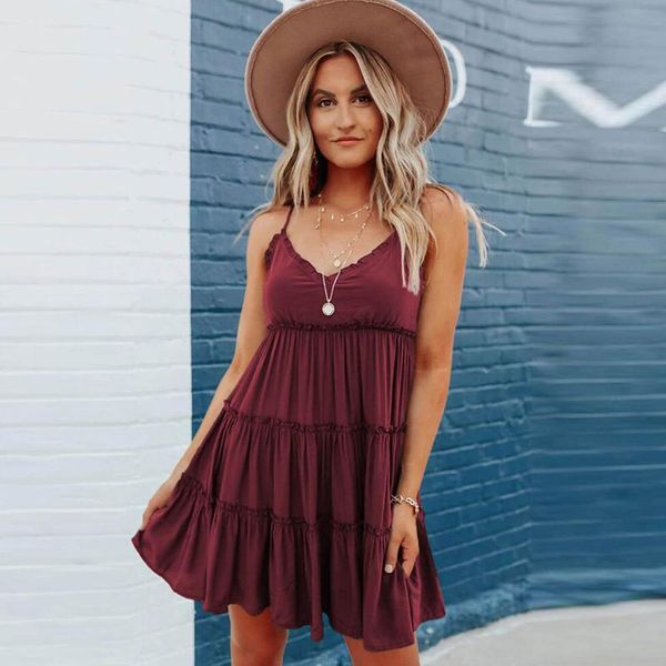 

casual dresses summer french vintage elegant cake dress for woman fashion deep v-neck backless cascading mini sweet holiday dating, Black;gray