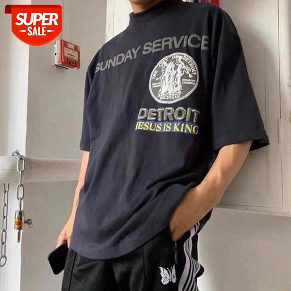 

kanye west turtleneck cotton casual tshirts men and women short sleeve oversize high street tees hip hop loose summer t-shirt #wu0f, White;black