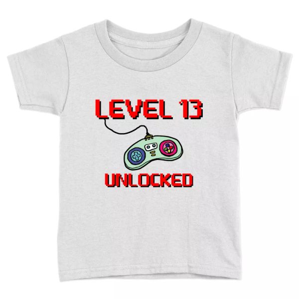

level 13 kids t-shirt 13th birthday years old cute present top, White;black