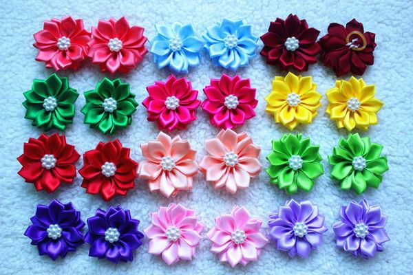 

dog apparel 100pcs/lot pet hair bows rubber bands petal flowers with pearls grooming accessories product