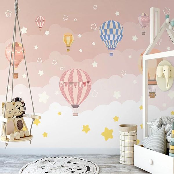 

wallpapers pvc self-adhesive waterproof wallpaper nordic ins hand painted air balloon pink children's bedroom background mural stickers