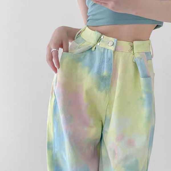 

women's pants & capris fashion casual same color tie-dye straight loose high waist thin pantse y2k harajuku retro street hip-hop za, Black;white