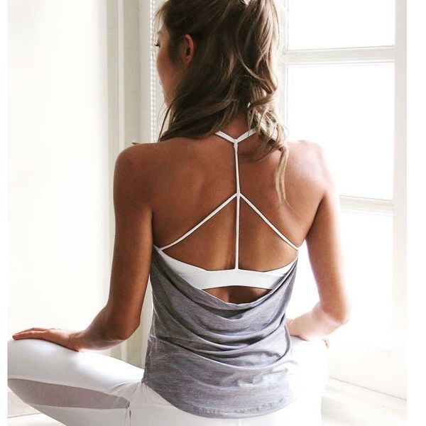 

fack two pcs women's inner padd yoga tank woman sports long vests fitness running shirt gym workout clothes outfits, White;red