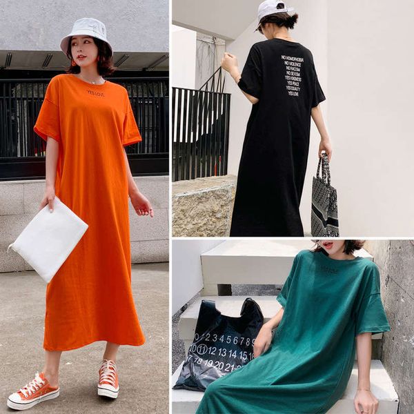 

dresses op#7249 long casual loose simple style short sleeve dress, Black;gray