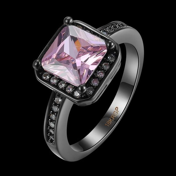

wedding rings latest design black gun morganite pink cubic zirconia for women jewelry size 6 7 8 9 ar2030, Slivery;golden