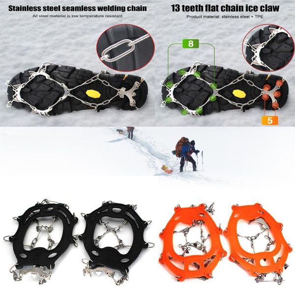 

cords, slings and webbing 13 teeth ice snow crampons anti-slip climbing gripper shoe covers spike cleats stainless steel skid cover crampon