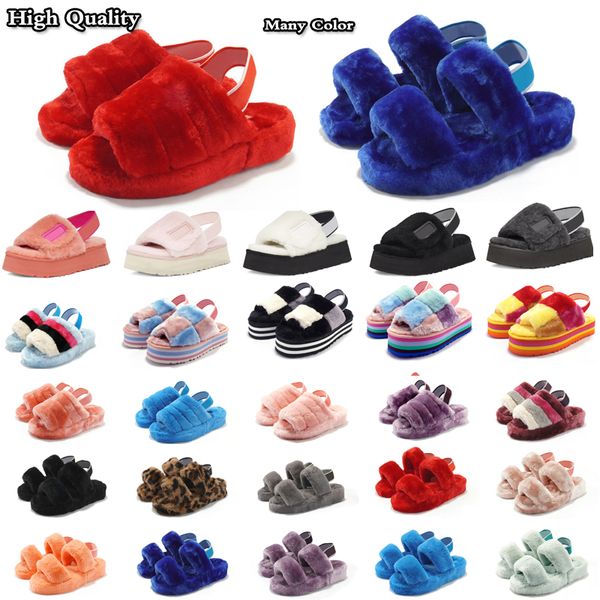 

fashion sandal winter warm shoes women men luxurious mink fluffy slides outdoor furry slippers blue yellow brown orange comfortable fuzzy gi, Black