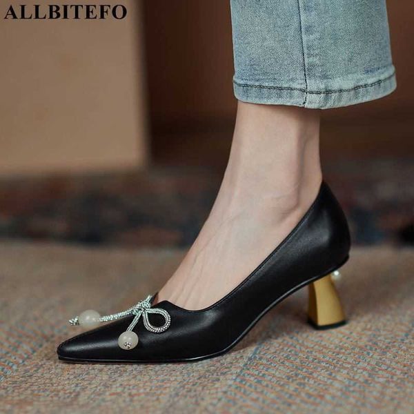 ALLBITEFO taglia 33-43 tacco dorato design high-end in vera pelle scarpe tacco alto moda donna sexy tacchi scarpe da sposa partito 210611