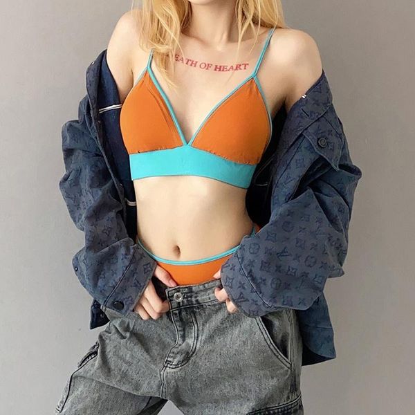 

women's swimwear 2 pcs women lingerie set, summer adults color block spaghetti strap v-neck bra + briefs, White;black