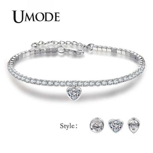 

link, chain umode round waterdrop heart women tennis bracelet cubic zircon stone charm femme silver color jewelry accessory ub0154, Black