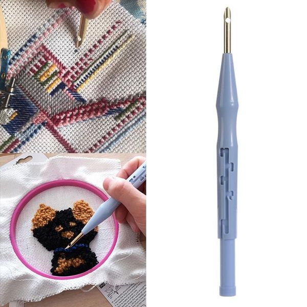 

other arts and crafts 1pc adjustable plastic embroidery needle pen punch threader needles weaving knitting tool diy sewing accessories