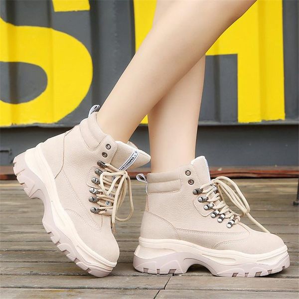 

boots british thick bottom women ankle snow lace up motorcycle military rivet brand shoes, Black