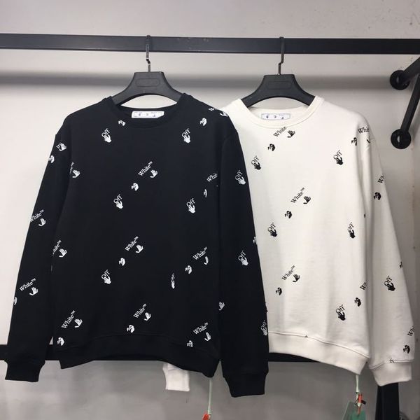 

hoodies fashion fleece brand ow 2021 men's women's same black white round neck