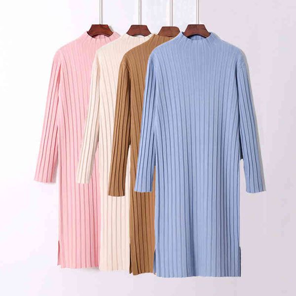 

autumn winter women's knitted woolen straight dress sunken stripe priming women loose sweater jumper fashion 210420, Black;gray