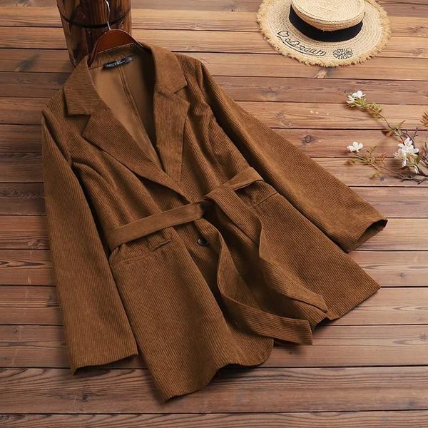 

women's suits & blazers winter vintage corduroy blazer autumn women elegant long sleeve lapel casual jackets loose button coat female, White;black