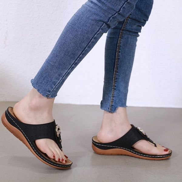 

slippers 2021 summer women casual durable flip flops beach sandals female wedge shoes lady room 1.1, Black