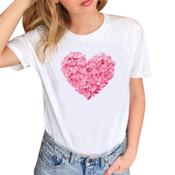 

oeak 2021 fashion t-shirt women casual short sleeve love print looes valentine's day harajuku women's, White
