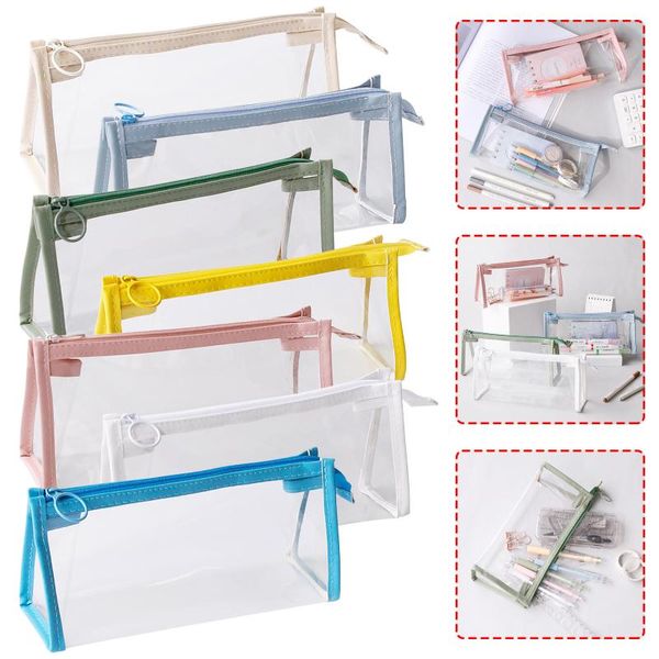 

storage bags cute transparent pvc waterproof pencil bag student kawaii case school office supplies stationery organizer large capacity