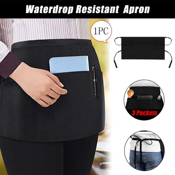 

aprons pinafore housewife waterproof 3 pockets waterdrop for resistant waitress waist apron chef cotton soft stylish