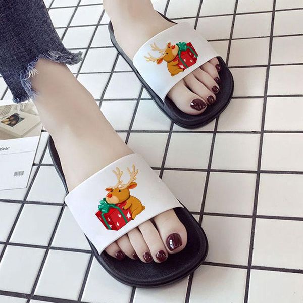

slippers elk gift flip flops cartoon beach open toe home slides indoor women christmas girls, Black