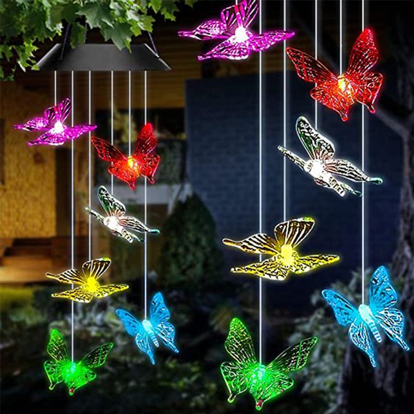 

solar butterfly wind chimes light,7 color changing solar-powered lights, outdoor waterproof decoration for holiday home party yard porch gar