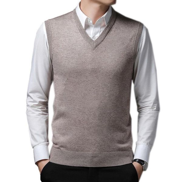 

men's vests ens brand knit tank jumpers basic sweater pullover sleeveless 13.1% wool smart casual autumn winter business v neck a082021, Black;white