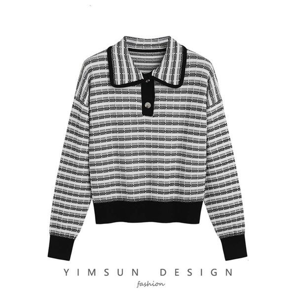 

women's sweaters sweater autumn lapel small fragrance long sleeve stripe contrast loose thin knitwear jacket nm1o, White;black