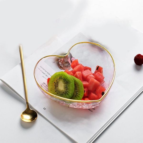 

dishes & plates crystal transparent glass bowl gold side heart vinegar seasoning solid soybean small dish sauce salt snack plate
