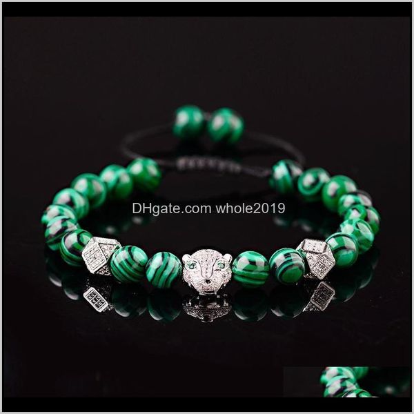 

bracelets jewelry drop delivery 2021 classic zircon leopard weaving bracelet homme fashion men malachite beads for women pulseira masculina, Black