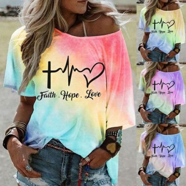 

women's t-shirt t shirts women tie dye letter print summer casual ladies cold shoulder short sleeve o neck harajuku oversize y2k top, White