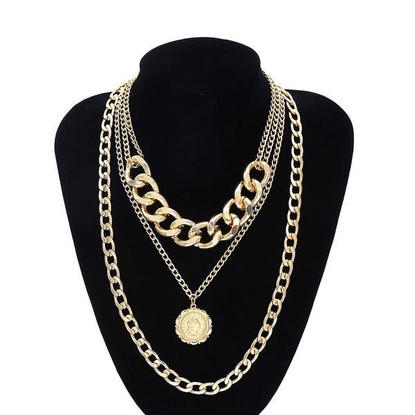 

pendant necklaces wholesale 5 retro multilayer portrait necklace metal 2021 summer fashion girl ladies jewelry gift, Silver