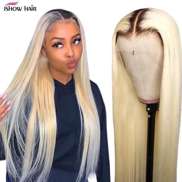 

ishow hd transparent blonde lace front wig t1b 613 brazilian bone straight human hair wigs remy for black women1, Black;brown