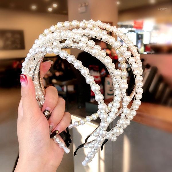 

simulation pearl hairbands hair accessories for women fashion jewelry silver bezel hoop headband korean girl headbress wholesale1